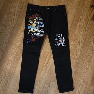 Men's Black Graphic Skinny Jeans